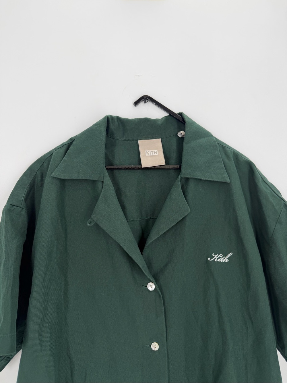 Kith Elena Silk Blend Button Front Short Sleeve Camp Shirt In Stadium Green